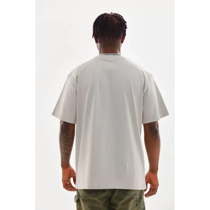 Unisex Baskılı Oversize T-shirt - Gri