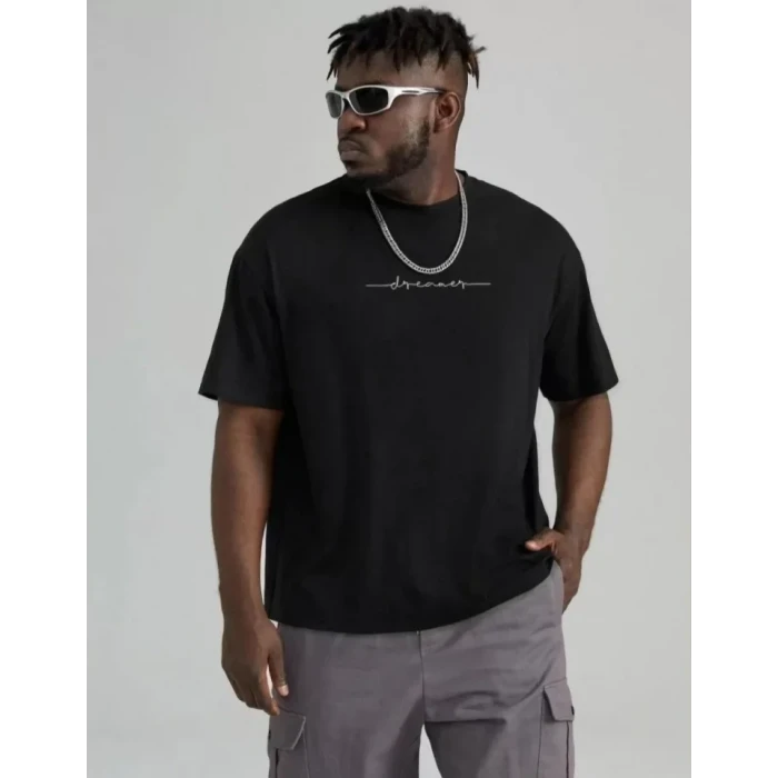 Unisex Baskılı Oversize T-shirt - Siyah