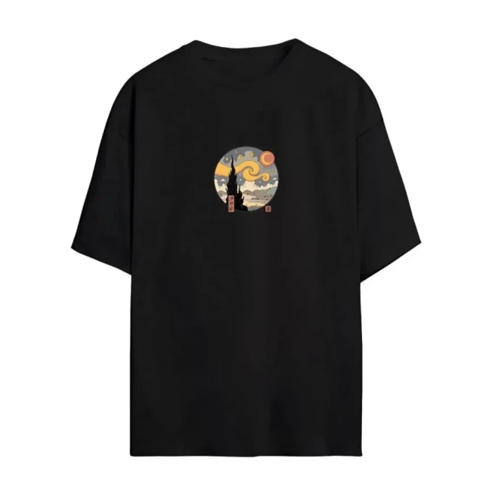 Unisex Baskılı Oversize T-shirt - Siyah