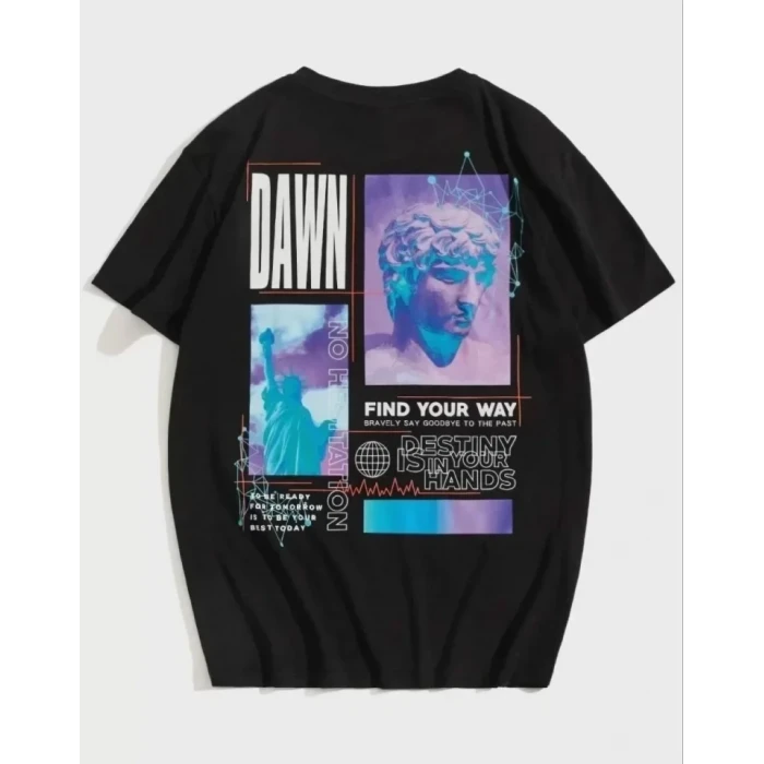Unisex Baskılı Oversize T-shirt - Siyah