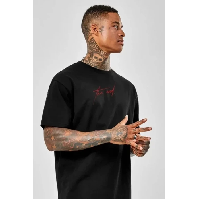 Unisex Baskılı Oversize T-shirt - Siyah