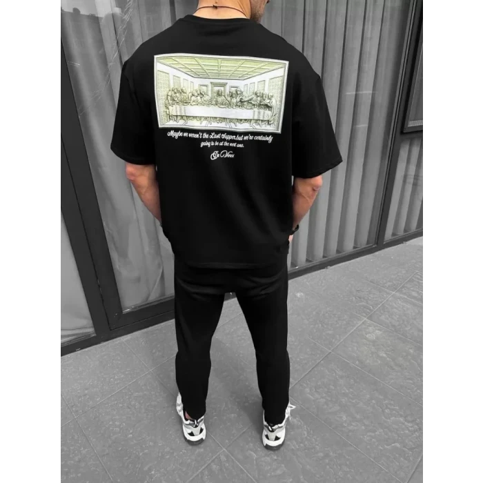 Unisex Baskılı Oversize T-shirt - Siyah