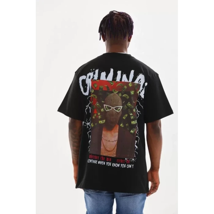 Unisex Baskılı Oversize T-shirt - Siyah
