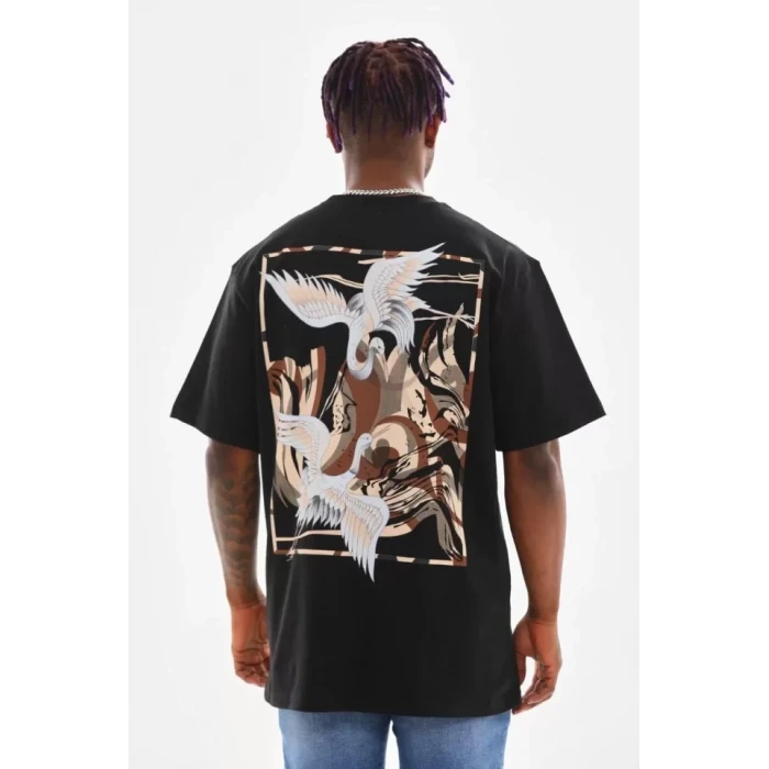 Unisex Baskılı Oversize T-shirt - Siyah