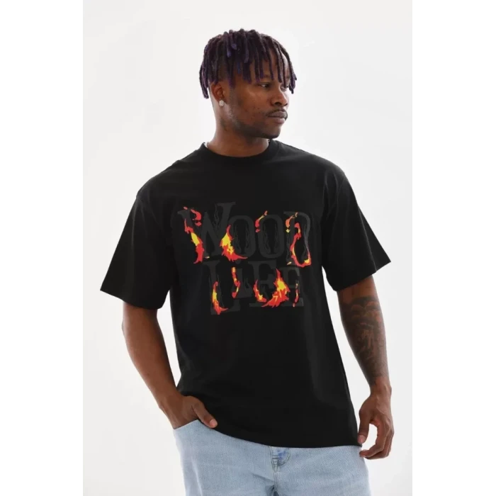 Unisex Baskılı Oversize T-shirt - Siyah