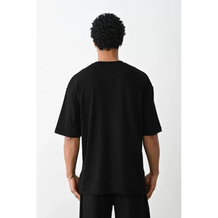 Unisex Baskılı Oversize T-shirt - Siyah
