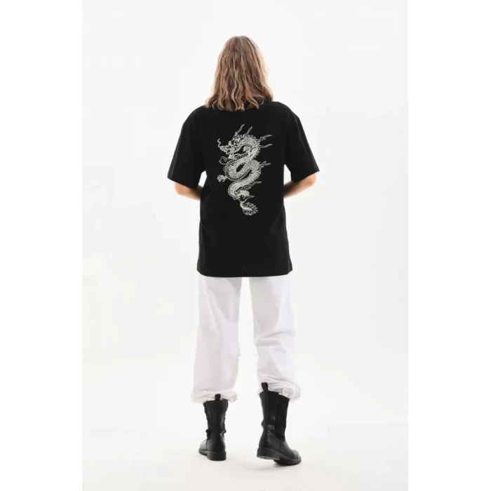 Unisex Baskılı Oversize T-shirt - Siyah