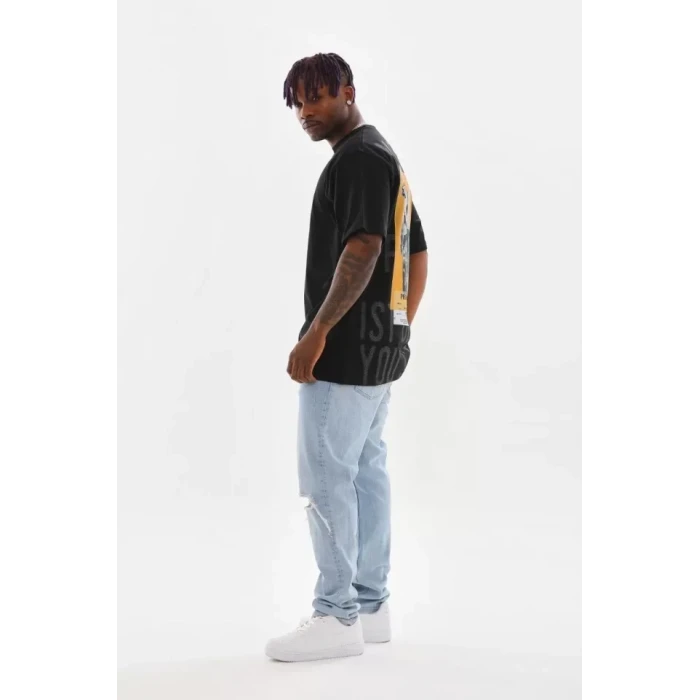 Unisex Baskılı Oversize T-shirt - Siyah
