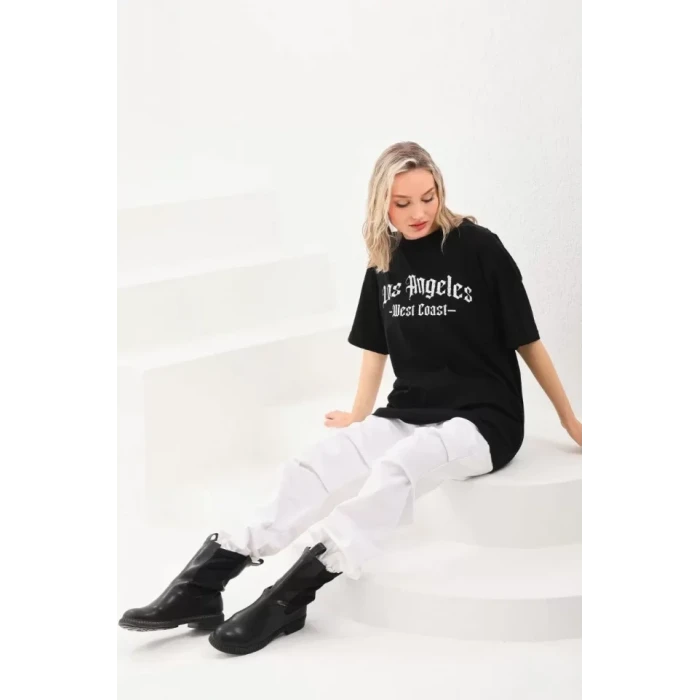 Unisex Baskılı Oversize T-shirt - Siyah