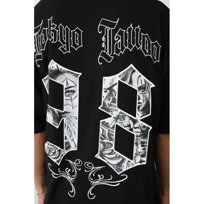 Unisex Baskılı Oversize T-shirt - Siyah