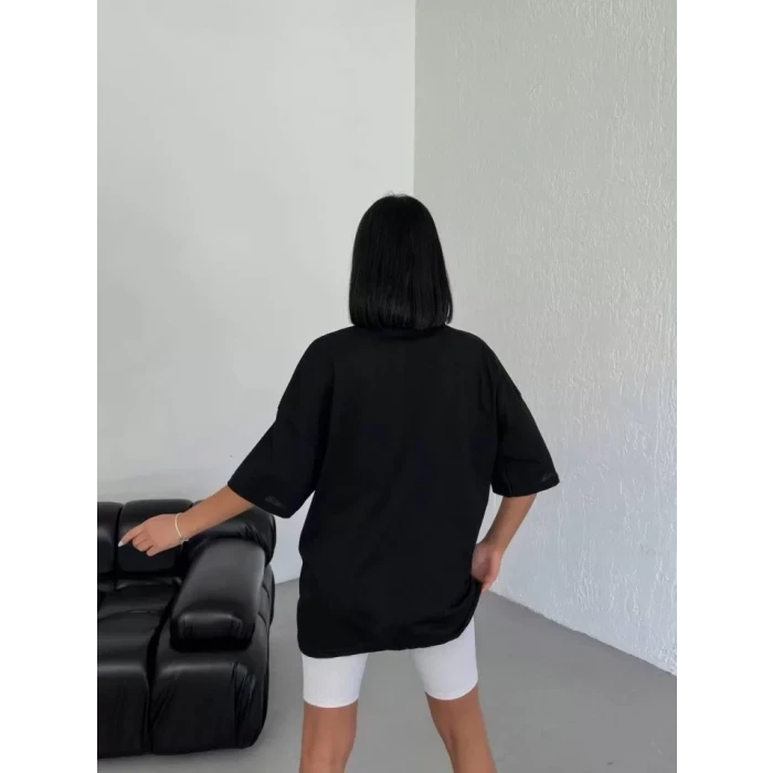 Unisex Bisiklet Yaka Baskılı Oversize T-shirt - Beyaz