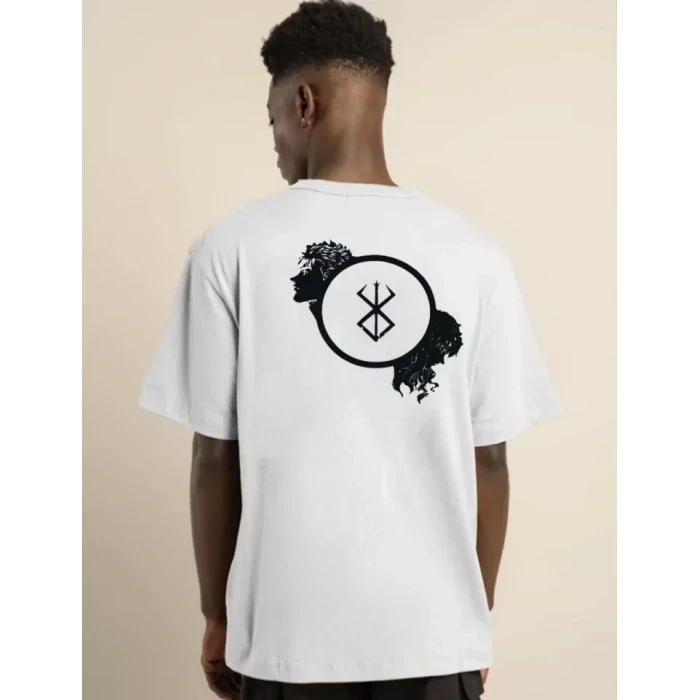 Unisex Bisiklet Yaka Baskılı Oversize T-shirt - Beyaz