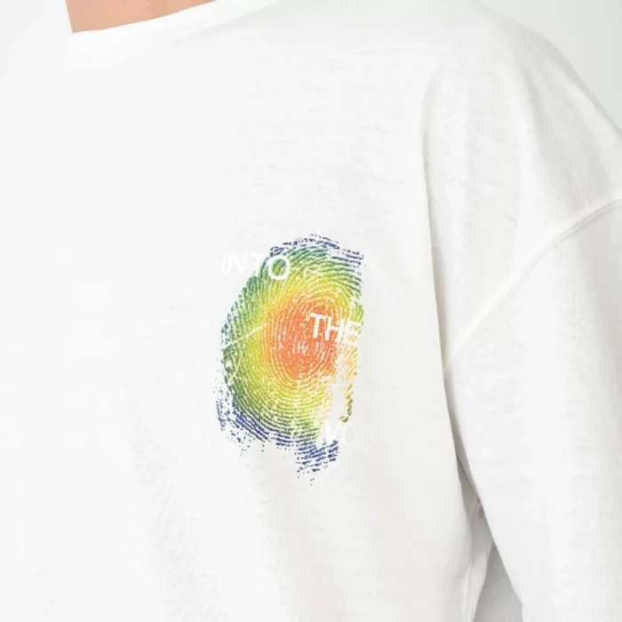 Unisex Bisiklet Yaka Baskılı Oversize T-shirt - Beyaz