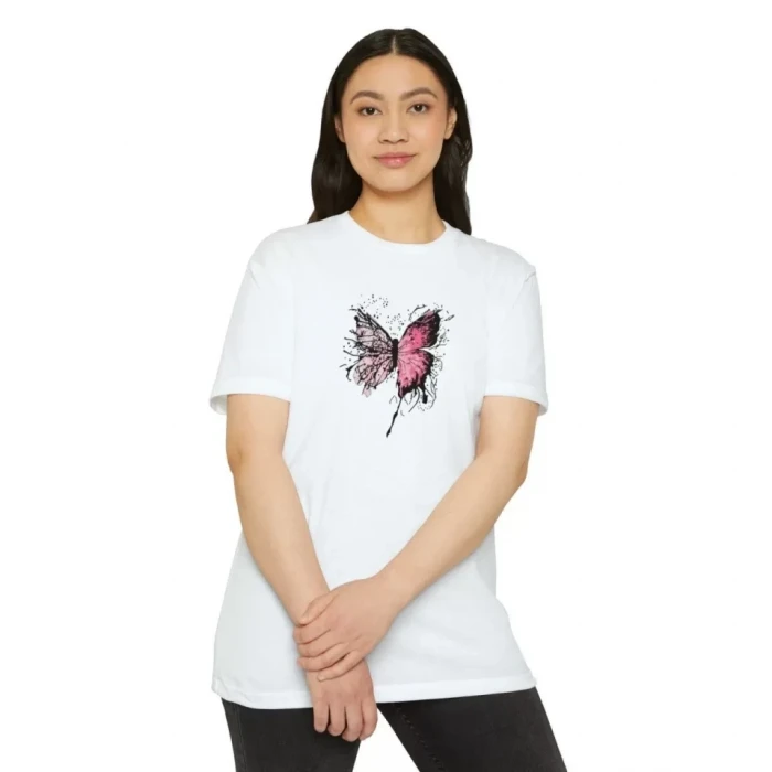 Unisex Bisiklet Yaka Baskılı T-shirt - Beyaz