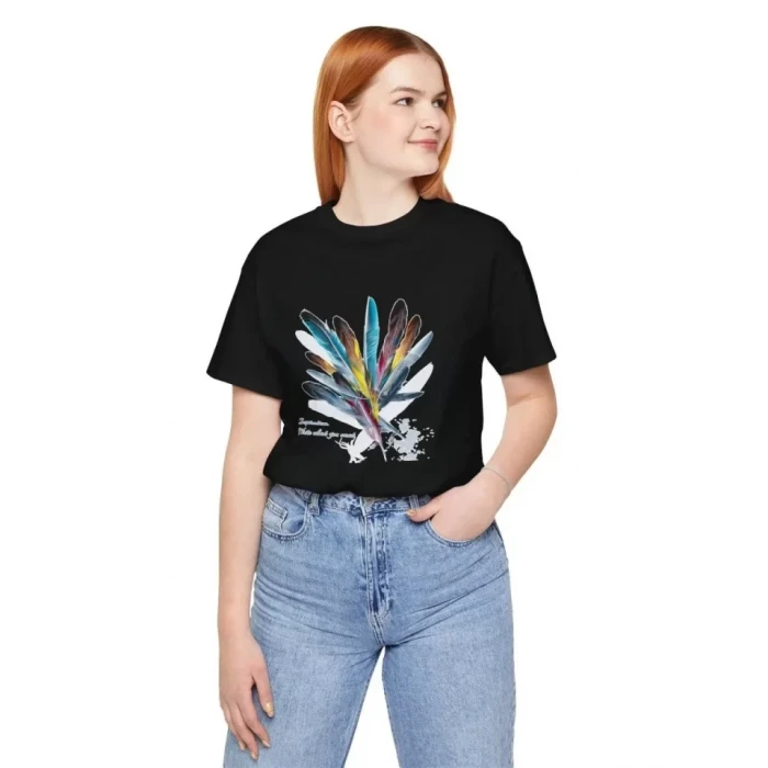 Unisex Bisiklet Yaka Baskılı T-shirt - Siyah