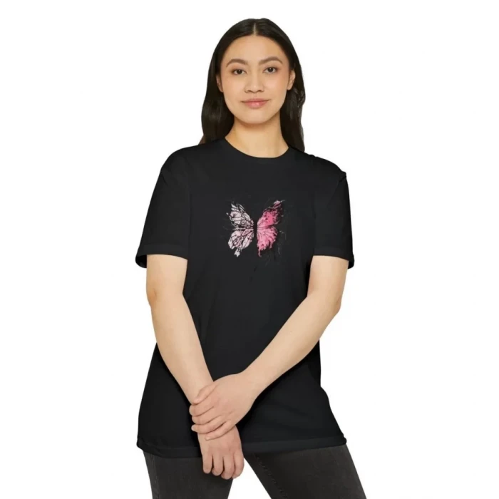 Unisex Bisiklet Yaka Baskılı T-shirt - Siyah