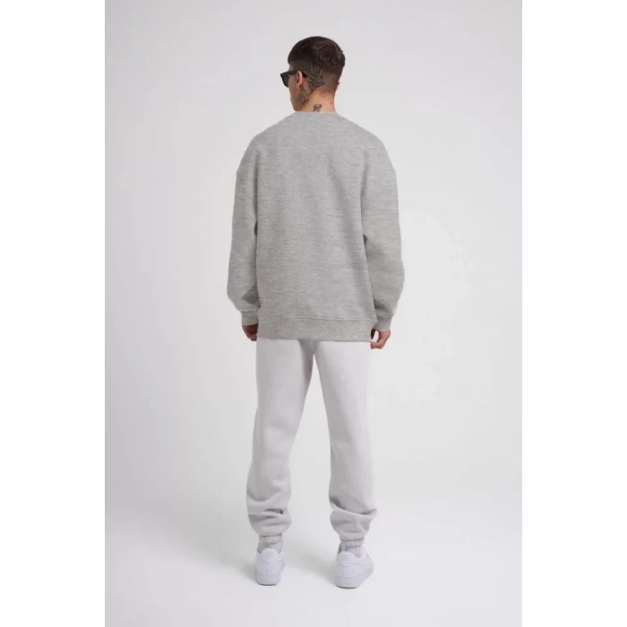 Unisex Biskilet Yaka Üç İplik Sweatshirt - Gri