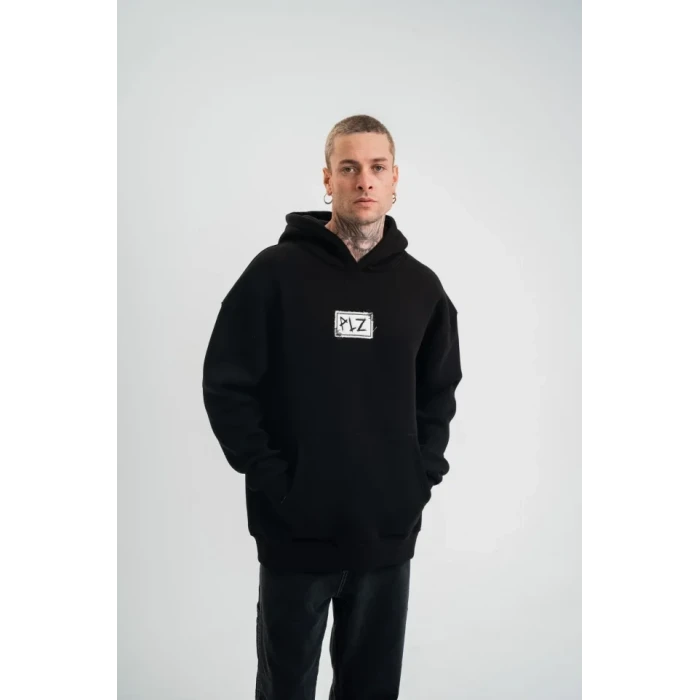Unisex Kapşonlu Uzun Kol Patchli Nakışlı Sweatshirt - Siyah