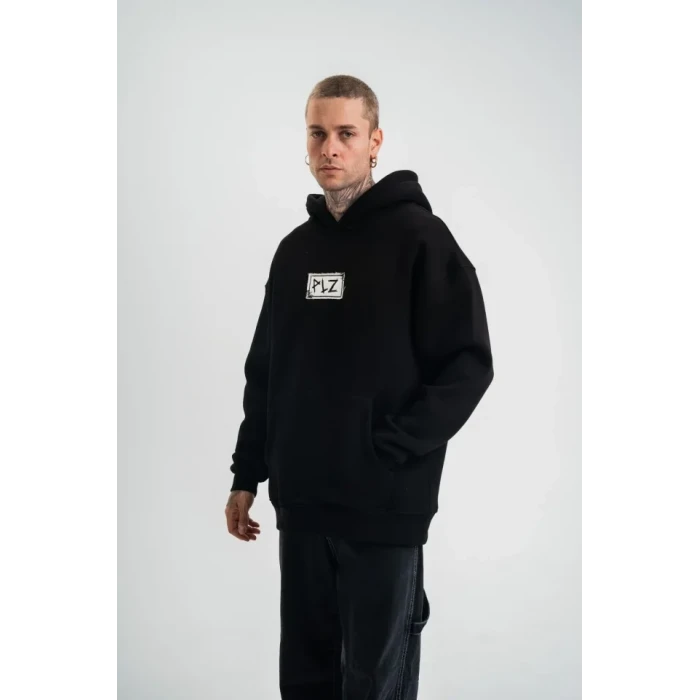 Unisex Kapşonlu Uzun Kol Patchli Nakışlı Sweatshirt - Siyah