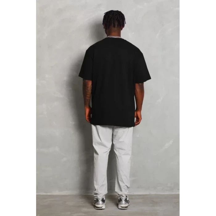 Unisex Oversize Düz Bisiklet Yaka T-shirt - Siyah