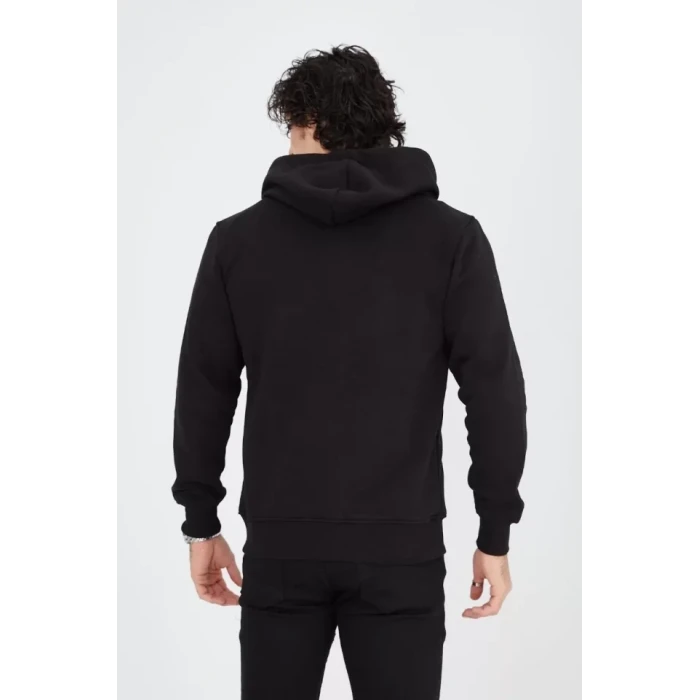 Unisex Tam Fermuarlı Kapşonlu  Sweatshirt - Siyah