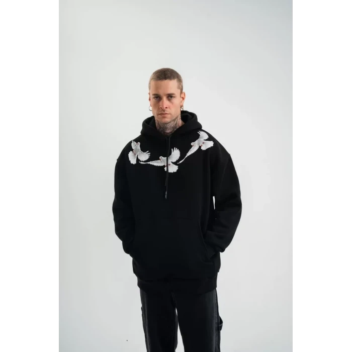 Unisex Uzun Kol Bisiklet Yaka Yıkamalı Sweatshirt - Siyah