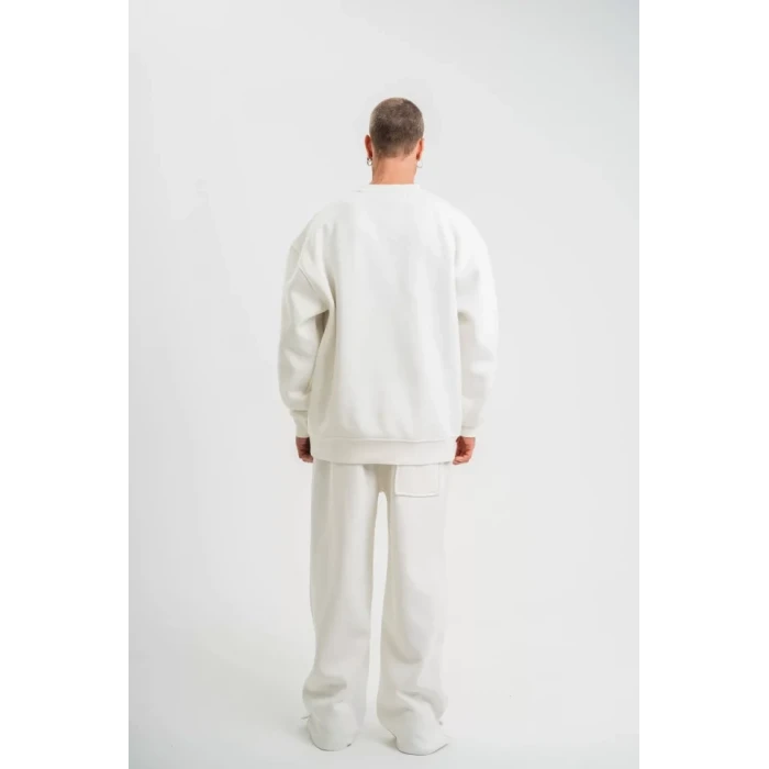 Uzun Kol Bisiklet Yaka Basic Sweatshirt - Beyaz
