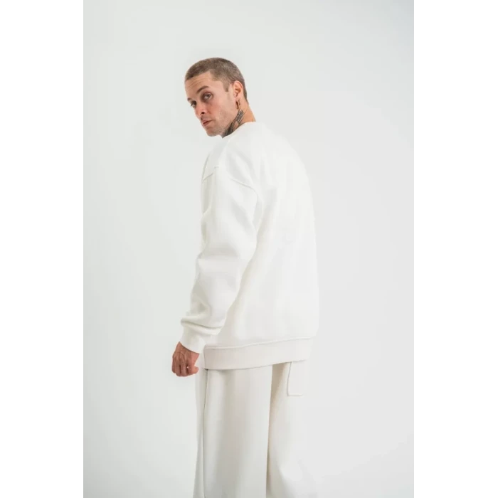 Uzun Kol Bisiklet Yaka Basic Sweatshirt - Beyaz
