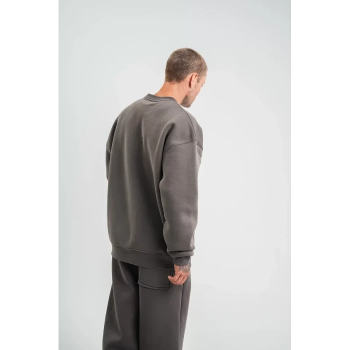 Uzun Kol Bisiklet Yaka Basic Sweatshirt - Füme
