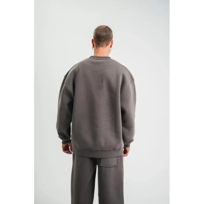 Uzun Kol Bisiklet Yaka Basic Sweatshirt - Füme