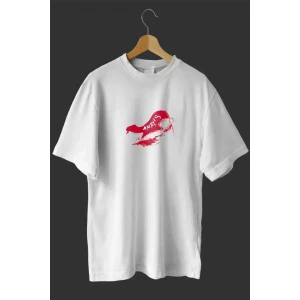 1 Mayıs Emekçiler Günü Baskılı Oversize Bisiklet Yaka T-shirt - Beyaz
