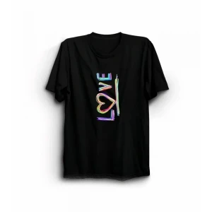 14 Şubat Sevgililer Günü Love Baskılı Oversize Bisiklet Yaka T-shirt - Siyah