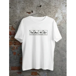 24 Kasım Kimya Öğretmeni Hediyesi Baskılı Bisiklet Yaka T-shirt - Beyaz