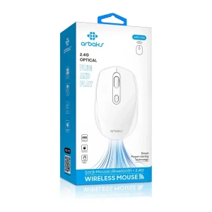 ARB-M01 Bluetooth + 2.4G USB-C Şarjlı Kablosuz Mouse – Beyaz