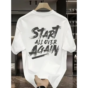 Baskılı Oversize Bisiklet Yaka T-shirt - Beyaz