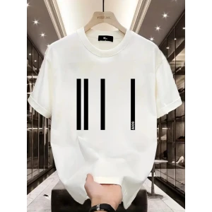 Baskılı Oversize Bisiklet Yaka T-shirt - Beyaz