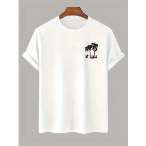 Baskılı Oversize Bisiklet Yaka T-shirt - Beyaz