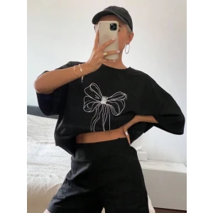 Baskılı Oversize T-shirt - Siyah
