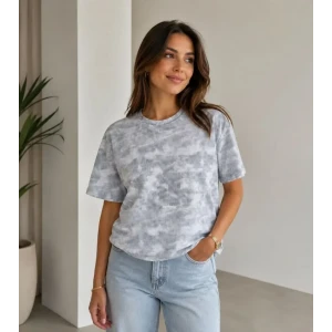 Batik Desenli Tişört Bisiklet Yaka Kısa Kol Regular Fit T-shirt - Gri