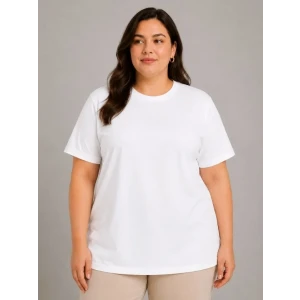 Battal Big Size Basic Tişört Bisiklet Yaka Rahat Kalıp T-shirt - Beyaz