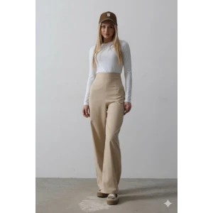 Beli Yarım Lastikli Palazzo Pantolon - Camel