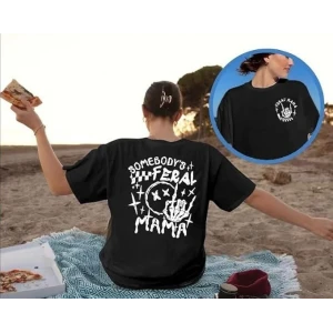 Bisiklet Yaka Baskılı T-shirt - Siyah