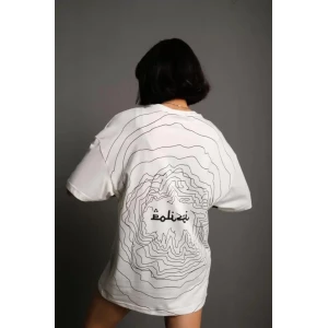 Bisiklet Yakalı Sırt Baskılı Oversize T-shirt - Beyaz