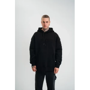 Double Oversize Kapşonlu Nakışlı Sweatshirt - Siyah