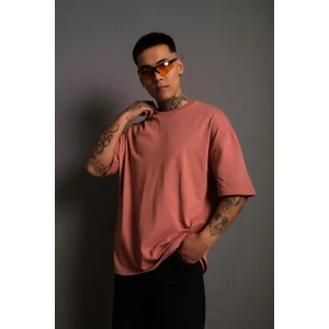 Erkek 24/1 Düz A Kalite Oversize T-shirt - Gül Kurusu