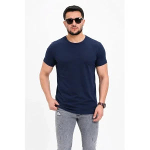 Erkek Basic Tişört Bisiklet Yaka Kısa Kol Günlük Yazlık Slim Fit T-shirt - Lacivert