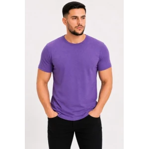 Erkek Basic Tişört Bisiklet Yaka Kısa Kol Günlük Yazlık Slim Fit T-shirt - Mor