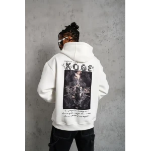 Erkek Baskılı Kapüşonlu Sweat - Beyaz