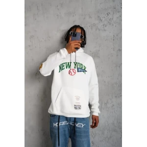 Erkek Baskılı Kapüşonlu Sweatshirt - Beyaz