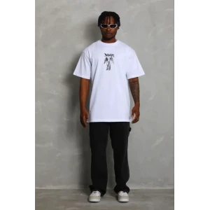 Erkek Baskılı T-shirt Kısa Kol Bisiklet Yaka Regular Fit Rahat Kalıp Günlük Tişört - Beyaz